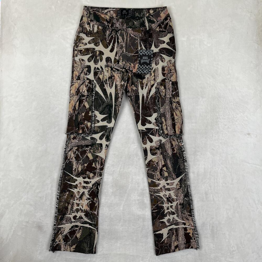 Rebel Vengeance Tapestry Cargo Pants Mens 28x32 Brown Camo Utility Pockets